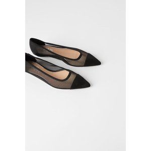 Zara Black Mesh Pointed Toe Ballet Flats